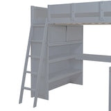 ZUN Full Size Loft Bed with Desk and Shelf - Gray 55051044