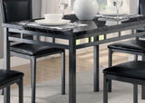Black Finish 5pc Dinette Set Faux Marble Top Table and 4x Side Chairs Faux Leather Upholstered Metal B01177677