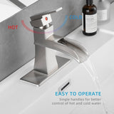 Sink Faucet With Deck Plate Waterfall Brushsed with Pop Up Drain and Supply Lines Bathroom faucets W1932P179348
