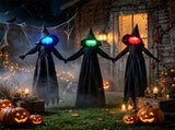 3 Pack Halloween Yard Stakes Set, Color Changing Lighted Heads with Timer, Black Robe 86989038