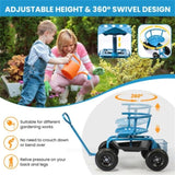 Garden Cart Height Adjustable Scooter with Swivel Seat & Tool Storage Blue 32801682