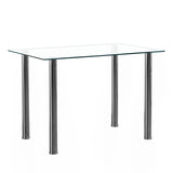4-seat simple rectangular cylindrical leg table tempered glass stainless steel clear glass 110 70 20483768