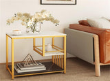 3-Tier Side Table with Marble Top & Gold Frame, Modern 23.5" End Table for Living Room Bedroom 07984256