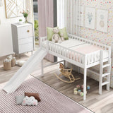 ZUN Twin Size Low Loft Bed with Ladder and Slide,White 74563380