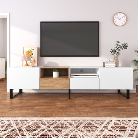 ZUN Modern TV Stand with 2 Cabinets& Open Storage Compartment, Color-matching Media Console Table for WF531563AAK