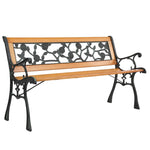 ZUN 49" Garden Bench Patio Porch Chair Deck Hardwood Cast Iron Love Seat Rose Style Back 80193366