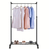 ZUN Garment Racks 3ft-5.18ft Height Adjustable Clothes Stand Foldable Clothes Hanger w/ Wheels Storage 59687862