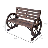 ZUN 2-Person Seat Bench with Backrest Wooden Wagon Wheel Bench, Rustic Outdoor Patio Furniture-AS 85717826