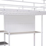 ZUN Full Size Loft Bed with Desk and Whiteboard, Metal Loft Bed with 3 Shelves and Ladder, White 62617184