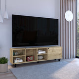 ZUN Conquest Tv Stand for TV´s up 70", Four Open Shelves, Five Legs, Light Oak B097132942