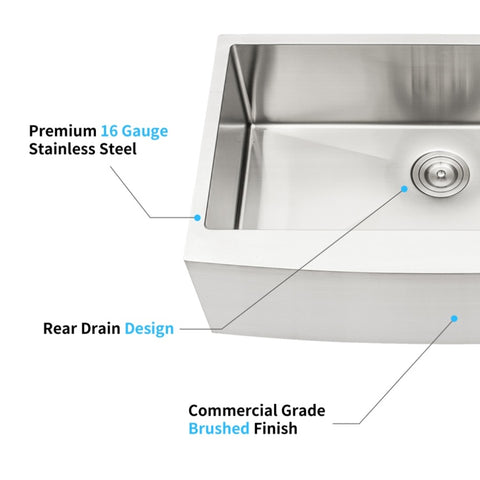 ZUN 33"x21"x10"Farmhouse Apron Single Bowl Stainless Steel Kitchen Sink W2898P228896