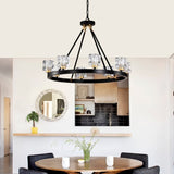 Matte Black Gold Wagon Wheel Chandelier Farmhouse Modern Small Crystal Round Chandelier for Living W1592P233064