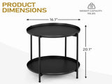 2-Tier Patio Side Table, Outdoor Metal Round Small Coffee Table with Removable Tray, Weather 59958728