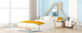 Full Size Wood Floor Bed with House-shaped Headboard, Natural WF304146AAN