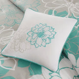 Printed Cotton Sateen Comforter Set Aqua Queen B03596885