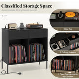 Record Player Storage Stand - Customizable Vinyl Compartments, Built-in Charging Station, Metal Legs 40443998