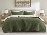 3 Pieces King/Cal King Waffle Knit Chenille Comforter Set,Olive B035P381298