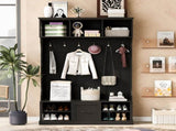 U-Can 57'' Hall Tree with 6 Hooks, Coat Hanger, Entryway Bench, 3-in-1 Design, A Spacious Drawer for N724P264673B