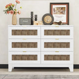 ZUN Rustic Farmhouse Style Wooden Dresser with 6 Drawers, Storage Cabinet for Bedroom with Metal WF530908AAK