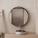 31.5 Inch Surface Mount Round Metal Framed Medicine Cabinet with Mirror and Adjustable Shelves Black W1435P194674