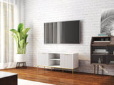 Modern TV Stand with Wave-Design Doors, Open Shelf & Adjustable Shelf - Stylish and Functional for 14246610