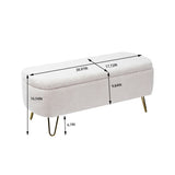 Ivory White Storage Ottoman for End of Bed Gold Legs, Modern Ivory White Faux Fur Entryway W117082032