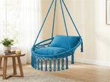 Navy Boho Macrame Hanging Swing Chair with 2 Padded Cushions, 330LBS Capacity Hammock Chair for 31600482