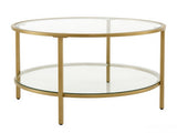 Round Glass Coffee Table with Lower Shelf, Champagne Gold Metal Frame, 2-Tier Modern 51201860
