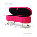 Storage Bench Bedroom Bench, Velvet Oval Upholstered End of Bed Bench with Golden Metal W1117P176449