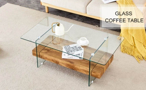 40.3-inch sturdy double-layer coffee table - tempered glass tabletop and table legs, with a W1512P317685
