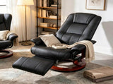 Black Manual Swivel Faux Leather Lounge Chair with Footrest & Armrest, Perfect for Living Room 52877052