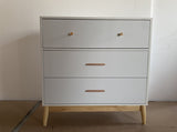 Nordic Style 3-Drawer Storage Cabinet, Modern White Chest of Drawers with Rose Gold Handles & Solid W808P390786