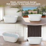 55" Acrylic Freestanding Bathtub, Stand Alone Soaking Tub, Glossy White Acrylic, Toe-tap Chrome W1675P291373