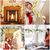 9ft Lifelike Christmas Garland Pre-Lit 50 Warm LEDs Timer 180 Tips Poinsettias Berries PVC/PE 93739249
