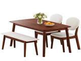 1 Table 2 Chairs 1 Bench Dining Set, Rubber Wood Frame with Beige Upholstered Seats, Deep Walnut 24362800