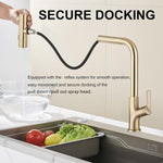 ZUN Brushed Gold Kitchen waterfall faucet with down sprayer, single handle kitchen sink faucet with W1217P146514