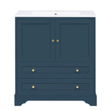 30'' Bathroom Vanity with Ceramic Sink Combo, Modern Freestanding Storage Cabinet with Gold Handles, N710P228365C