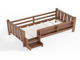 Twin Size Floor Bed with Storage Bookcases, Solid Wood Kids Floor Bed with Cute Stairs and W1580P390215