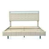 ZUN Queen Size Floating Bed Frame with LED Lights and USB Charging,Modern Upholstered Platform LED Bed WF308894AAA