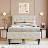 Twin Size Upholstered Platform Bed with 2 Drawers, Beige WF298240AAA
