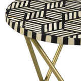 ZUN Black White and Gold Top Accent Table B062P153896