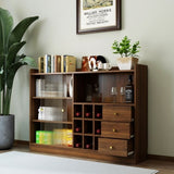 Sideboard with 2 Sliding Striped Glass Doors, Freestanding Countertop Storage Cabinet for Bottles, W331P286248