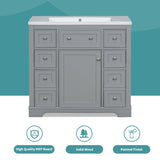 36" Bathroom Vanity without Sink, Cabinet Base Only, One Cabinet and Six Drawers, Grey WF306253AAE