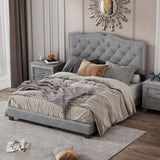 Queen Size Upholstered Bed Frame with Rivet Design, Modern Velvet Platform Bed with Tufted WF316750AAE