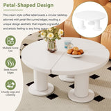 ZUN ON-TREND Φ39.4'' Easy Assembly Round Petal-Shaped Coffee Table, Cream Style Center Table with 3 N721P190396K