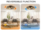 20 Inch Low Profile Caged Flush Mount Ceiling Fan with Light, Hollow Floral Metal Enclosed Fan, W3816P585946