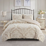 Full/Queen 3 piece Tufted Cotton Chenille Damask Duvet Cover Set B03597347