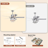 ZUN Crystal Ceiling Fan Reversible Blades 3 Wind Speeds Remote Control for Bedroom Living Dining Room W1592P162638