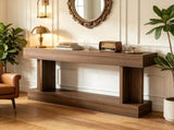 Brown 63" Long Console Table, Vintage Narrow Entryway Table with Storage Shelf for Living Room 65988215
