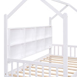 Wooden Twin Size House Bed with 2 Drawers,Kids Bed with Storage Shelf, White WF301456AAK